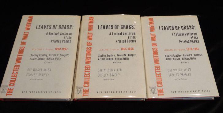 Item #002277A LEAVES OF GRASS A Testual Variorum of the Printed Poems (Three Vols.). Walt Whitman.