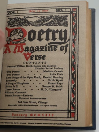 POETRY A MAGAZINE OF VERSE: Vol. 1. No. 1; Vol. 1. No. 2; Vol. 1. No. 3; Vol. 1. No. 4.; Vol. 1. No. 5 and Vol. 1. No. 6.