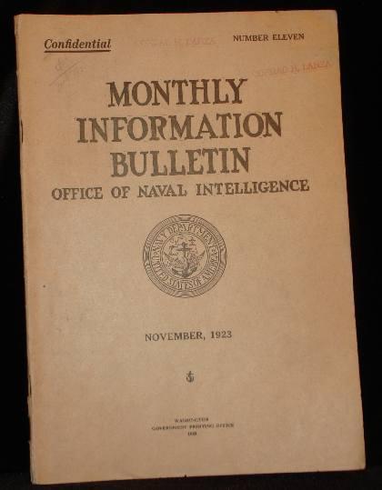 Item #003094A MONTHLY INFORMATION BULLETIN - OFFICE OF NAVAL INTELLIGENCE - November, 1923 - Number Eleven